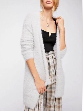 Free People Silver Cloud Furry Cardigan